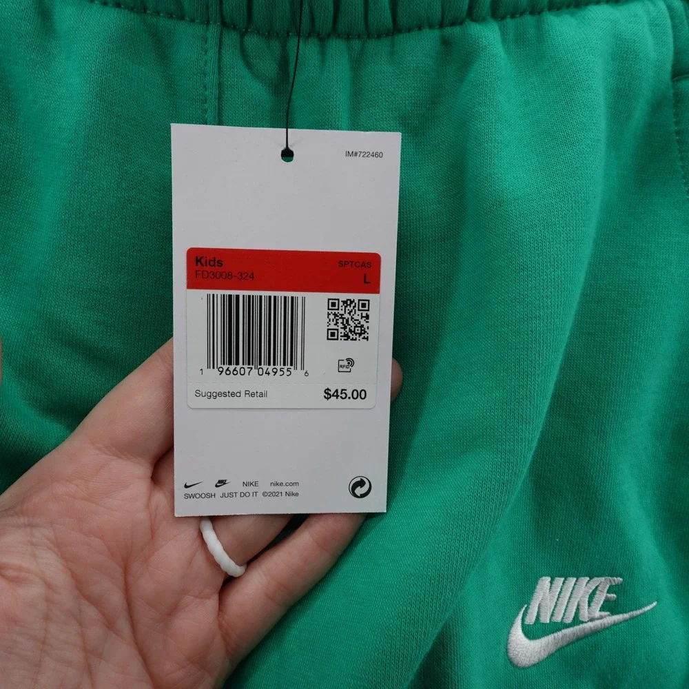 Nike Club Fleece Kids Jogger Sweatpants Green Elastic Waist Youth Large NEW‎